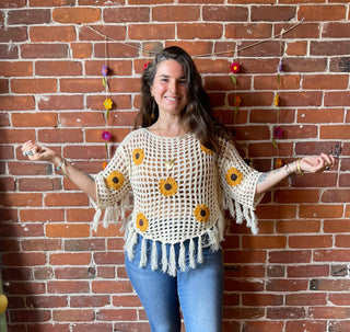 Bohemian Sunflower Fringe Crochet Crop Top 🌻