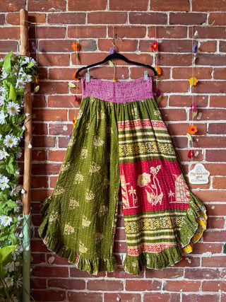 Coffee In The Morning Kantha Ruffle Wide Leg Lounge Pants - Fits up to 2X - Fair Trade Made