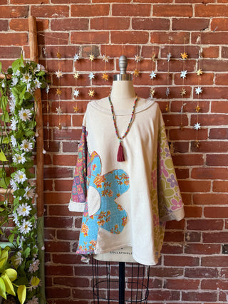 OOAK Winter Collection - Upcycled Kantha Flower Patch Patchwork Poncho Style Top 🌼