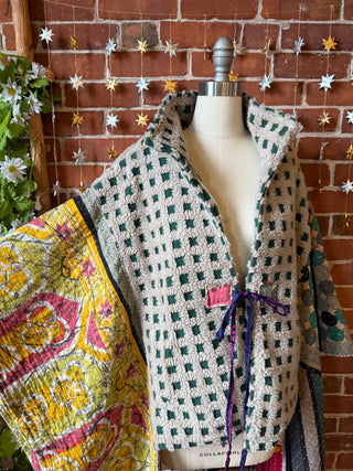 OOAK Winter Collection - Upcycled Cozy Kantha Poncho Hi Lo Jacket