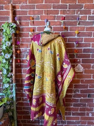 Sierra Dreams Reversible 100% Cotton Kantha Poncho Tunic Hoodie Beach Coverup - Fair Trade Made