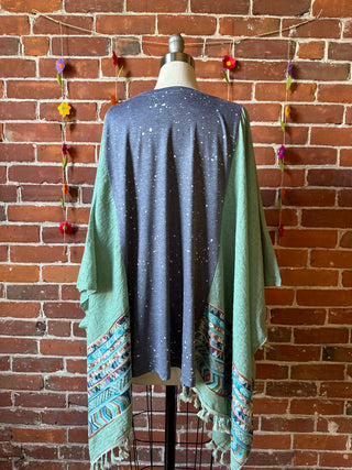 Stevie Nicks Inspired Sage Embroidered Tassel Poncho