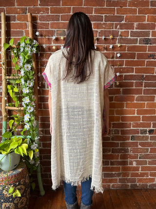 100% Cotton Cream Woven Fringe Kimono Robe