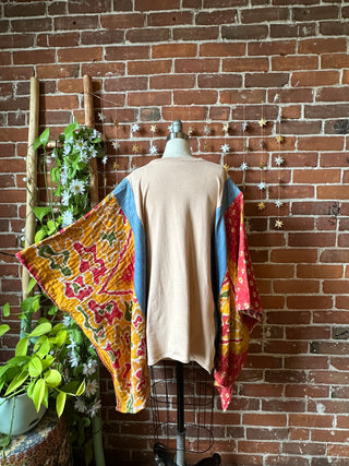 OOAK Autumn Collection- Upcycled Mr.T Denim + Kantha Poncho Top