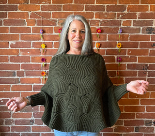 The Coffee Shop Moss Green Poncho Pullover Sweater