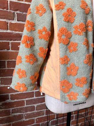 Sage + Orange Flower Oversized Sherpa Jacket