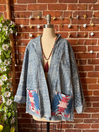 OOAK Winter Collection - Oversized Paisley Soft Wash Denim Upcycled Patchwork Jacket