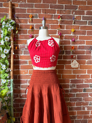 In Bloom Reversible Kantha Halter Top - 100% Cotton - Fair Trade Made - “Plus” Size