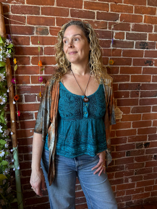 OOAK Spring Collection - Size XS/Small Callisto Kantha Crescent Moon Tie Dye Wrap Bolero