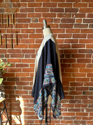 Mystical Stevie Nicks Inspired Navy Embroidered Poncho
