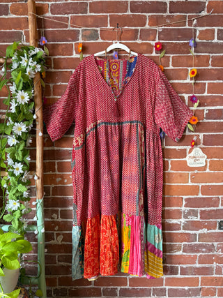 Coffee In The Morning Kantha Dress - Fits up to 3X - 100% Cotton- Fair Trade Made