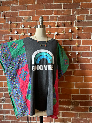 Upcycled Good Vibes Kantha Poncho Top