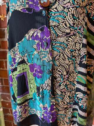 OOAK Autumn Collection- Size Large Flowy Boho Bell Sleeve Button Up Top