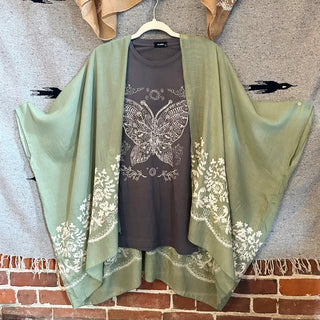 Pistachio Embroidered Boho Kimono Layer