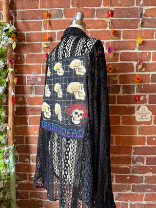 OOAK Summer Collection- Upcycled Grateful Dead Inspired Lace Button Up Tunic Top