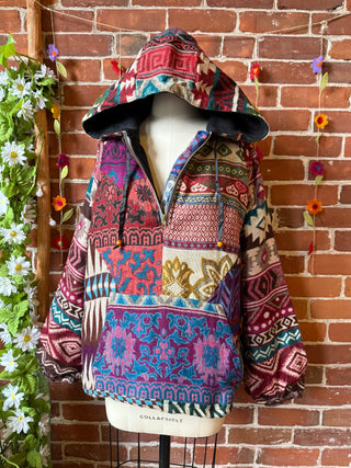 Autumn Stroll Fleece Lined Patchwork Hoodie