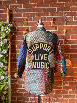 OOAK Summer Collection - Recycled Sari Quilted Support Love Music Jacket - Size L/XL