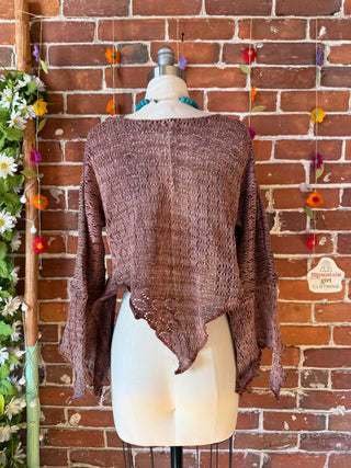 Moon Catcher Crochet Fairy Hem Bell Sleeve Cropped Top - 100% Cotton - Fair Trade Made