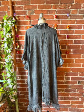 100% Cotton Gauze Boho Fringe Kimono Layer - Charcoal