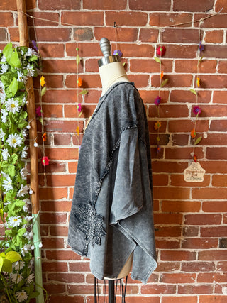 OOAK Spring Collection - Upcycled Kantha Peace Sign Patch Patchwork Poncho Style Top ☮️