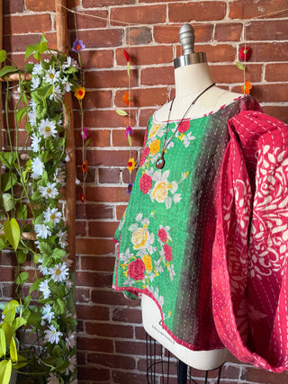 Cosmic Drift Reversible Kantha Poncho Top