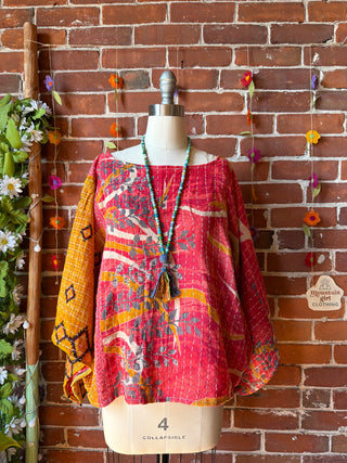 OOAK Summer Collection - Reversible Cosmic Drift Kantha Poncho Top - 2 Tops in 1
