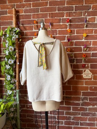 OOAK Summer Collection- Upcycled Maine Moose Crochet V-Neck Cropped Sweatshirt Size Medium