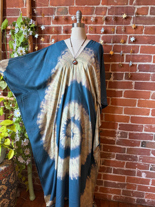 Laila Autumn Spiral Tie Dye Kaftan Dress - Teal