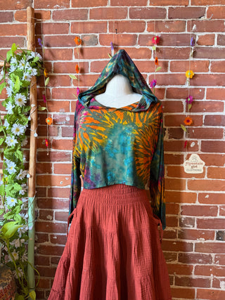Dark Side of the Moon Earthy Rainbow Cropped Tie Dye Hoodie - Fair Trade Made