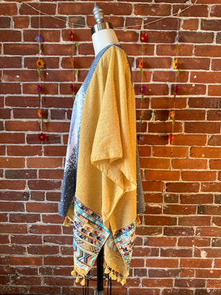 Stevie Nicks Inspired Golden Yellow Tassel Embroidered Poncho