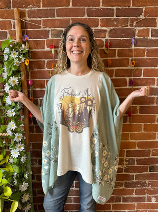 Fleetwood Mac Butterfly Inspired Sage Daisy Embroidered Poncho