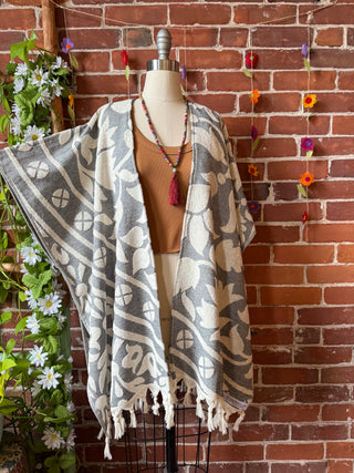 Gray Sky Fringe Ruana Kimono - 100% Cotton