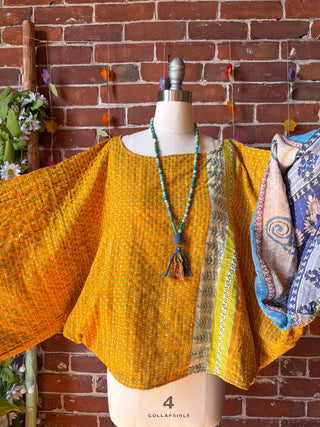 OOAK Summer Collection - Reversible Cosmic Drift Kantha Poncho Top - 2 Tops in 1