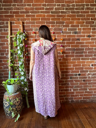 Twilight Reversible Kantha Long Hooded Duster Vest