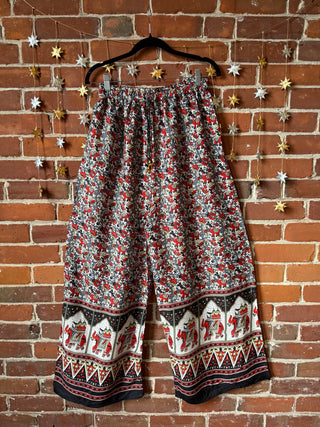 Flowy Block Print Elephant Lounge Pants - Red + Gray