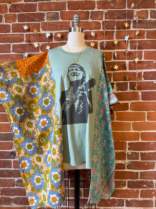 Upcycled Willie Nelson Inspired Hi Lo Kantha Poncho Top