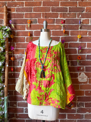 OOAK Spring Collection - Reversible Cosmic Drift Kantha Poncho Top - 2 Tops in 1