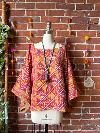 OOAK Spring Collection - Reversible Cosmic Drift Kantha Poncho Top - 2 Tops in 1