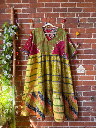 Coffee In The Morning Kantha Dress - Fits up to 3X - 100% Cotton- Fair Trade Made