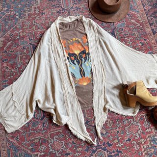 Cream 100% Cotton Gauze Boho Light Kimono Layer