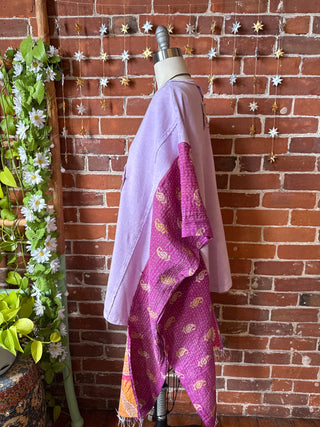 OOAK Autumn Collection - Upcycled Flower Patchwork Hi Lo Kantha Poncho Top 🌼