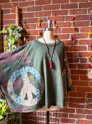 OOAK Summer Collection - Upcycled Peace Sign Patch Patchwork Poncho Style Top ☮️