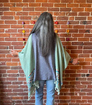 Stevie Nicks Inspired Sage Embroidered Tassel Poncho