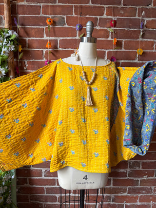 OOAK Summer Collection - Reversible Cosmic Drift Kantha Poncho Top - 2 Tops in 1!