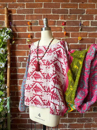 OOAK Summer Collection - Reversible Cosmic Drift Kantha Poncho Top - 2 Tops in 1