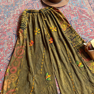 Embroidered Bohemian Spring Wide Leg Lounge Pants - Brown Clay 100% Cotton