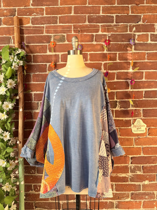 OOAK Autumn Collection - Upcycled Peace Sign Patch Patchwork Poncho Style Top ☮️