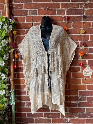 Silver Moon Cotton Woven Tassel Wrap Kimono Robe