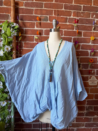 Nomad Linen Drape Faux Wrap Top - Made in Italy