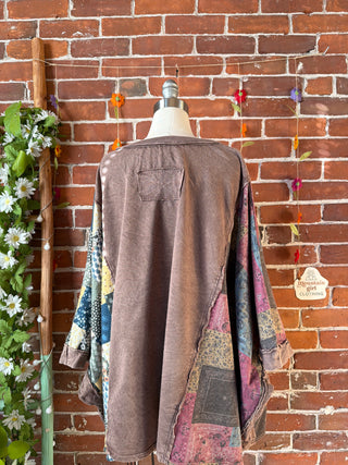 OOAK Autumn Collection - Upcycled Peace Sign Patch Patchwork Poncho Style Top ☮️